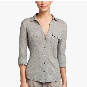 Standard James Perse sheer slub rib side panel gray collar button up shirt top